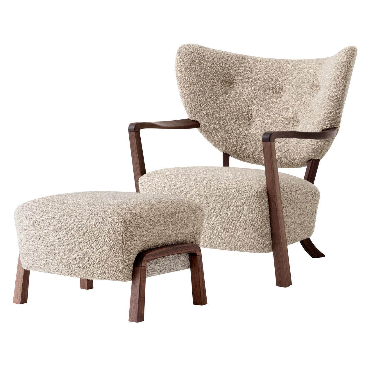 Wulff Lounge Chair ATD2 + Pouf ATD3: Walnut + Sheepskin Honey