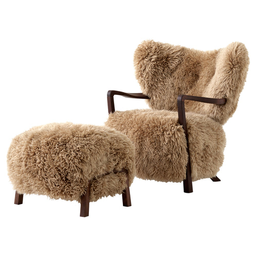 Wulff Lounge Chair with Pouf: ATD2 + ATD3: Oiled Walnut + Sheepskin Honey