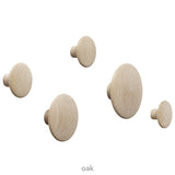 The Dots Wall Hooks: Mixed Set of 5 + Oak