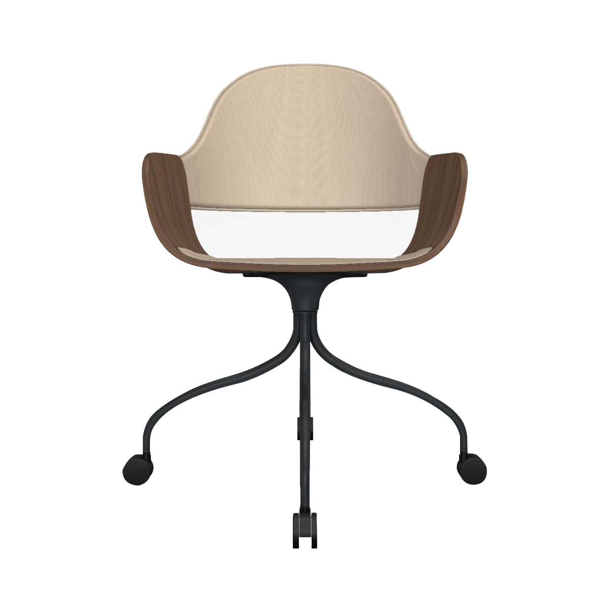 Showtime Nude Chair with Wheel: Seat + Backrest Upholstered + Walnut Nature Effect + Anthracite Grey
