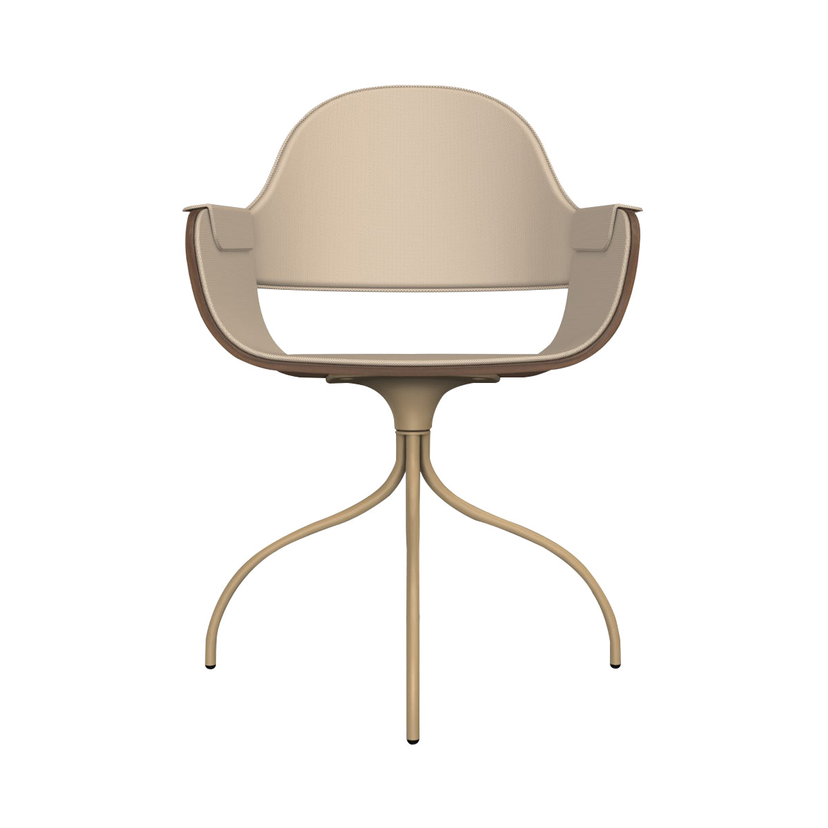 Showtime Nude Chair with Swivel Base: Full Upholstered + Walnut + Beige