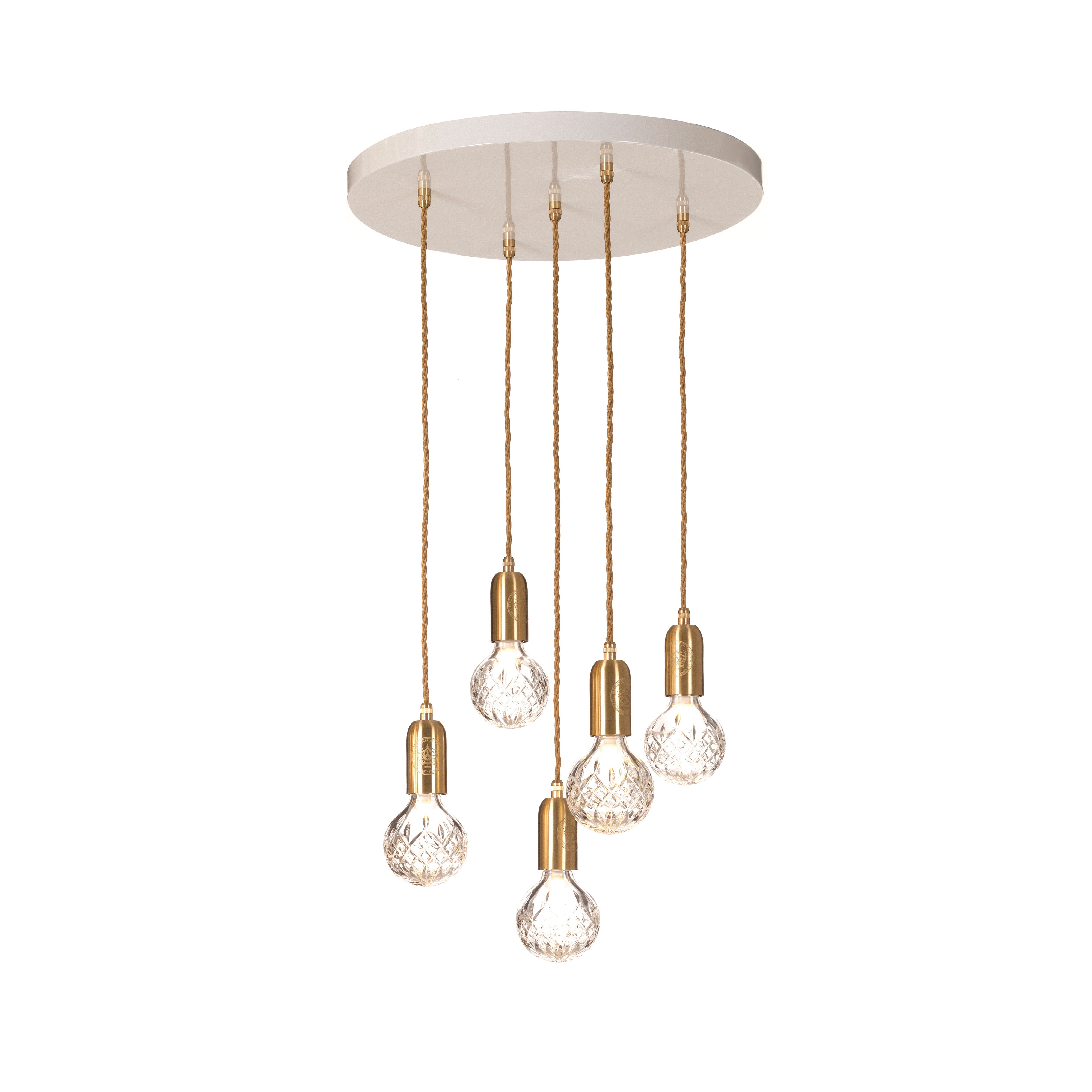 Crystal Bulb Chandelier: 5 Bulb + Brushed Brass + Clear