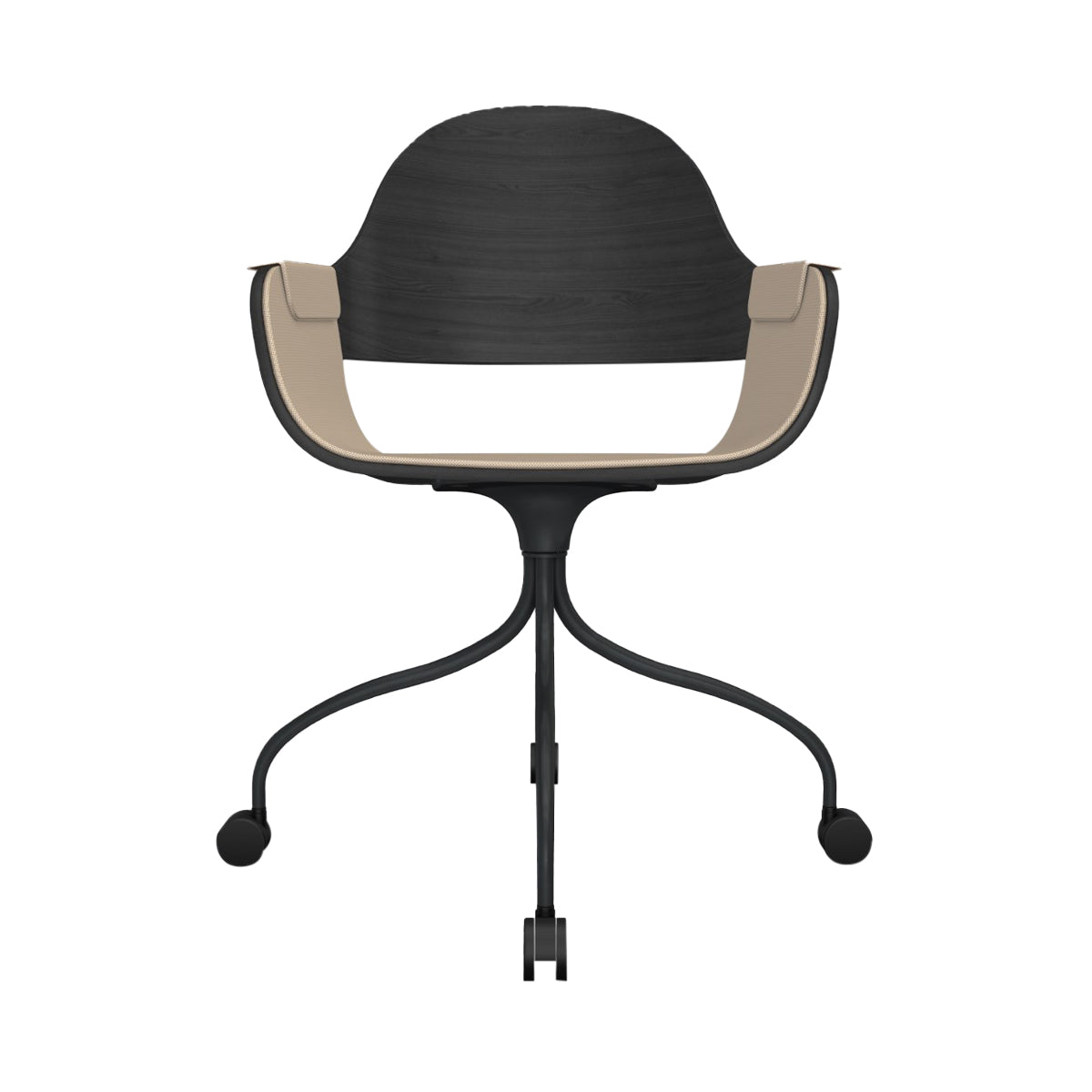 Showtime Nude Chair with Wheel: Interior Seat + Armrest Upholstered + Ash Stained Black + Anthracite Grey