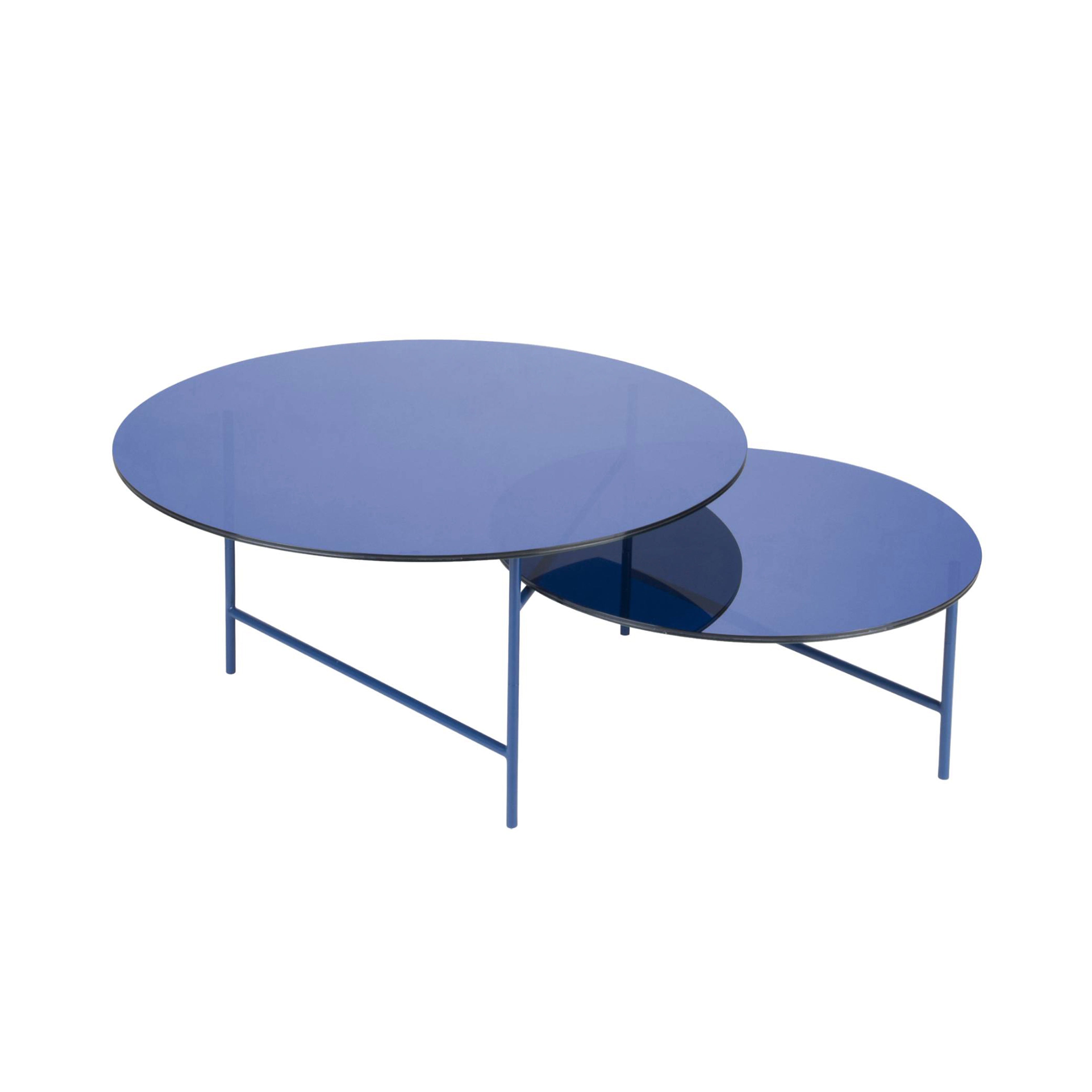 Zorro Coffee Table: Blue Glass + Blue Textured