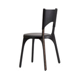 Café Tattoo Stacking Chair: Carved - Upholstery + Perla + Black Saddle Leather Cushion