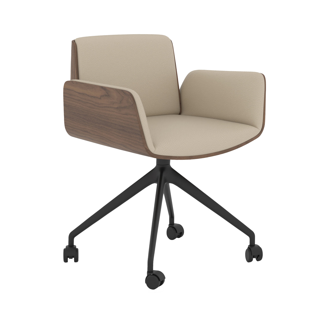 Hug 4 Star Swivel Base Chair: Front Upholstered + Castors + Super Matte  Oak + Black