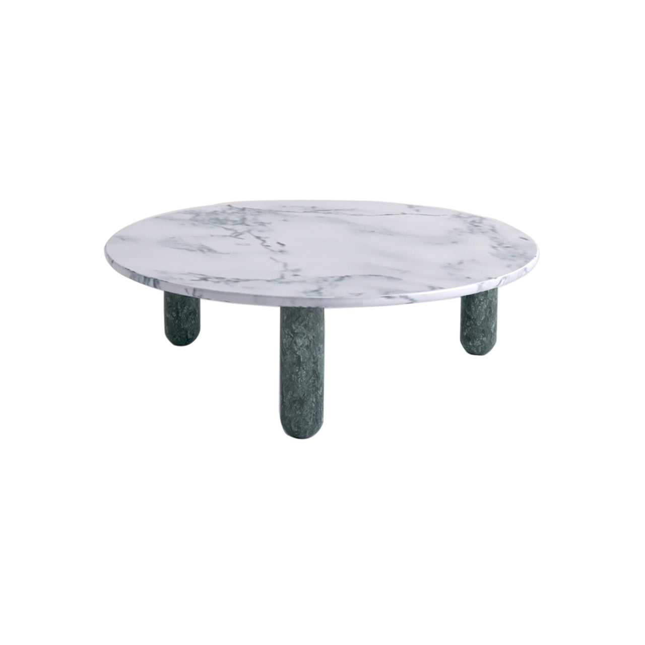 Sunday Coffee Table: Round + Indian Green  Marble + White Pele de Tigre Marble
