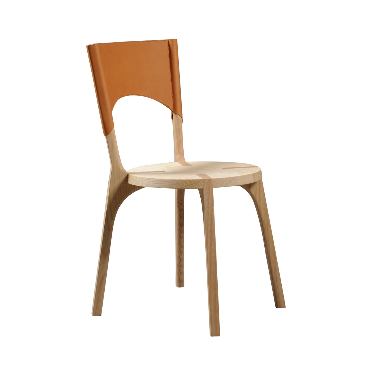 Café Tattoo Chair: Plain + Without Cushion + Cognac Saddle Leather + White Oiled Ash