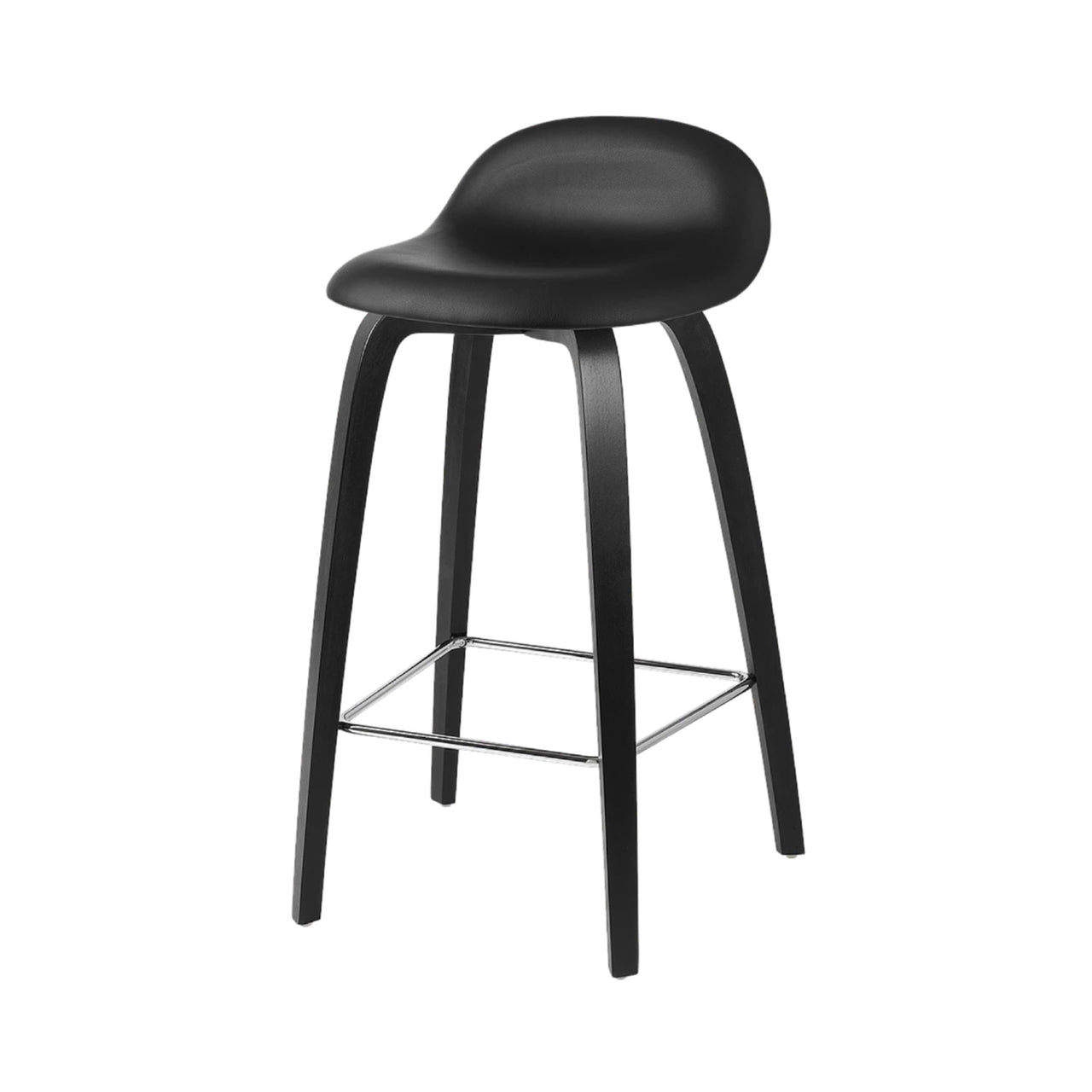 3D Counter Stool Wood Base: Plastic Shell + Front Upholstered + Black Stained Beech