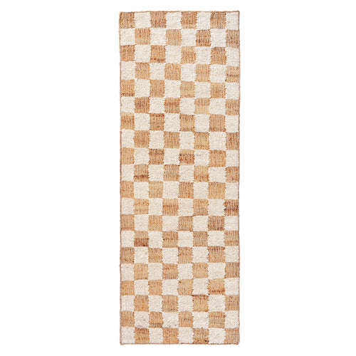 Check Wool Jute Runner: Off-white + Natural