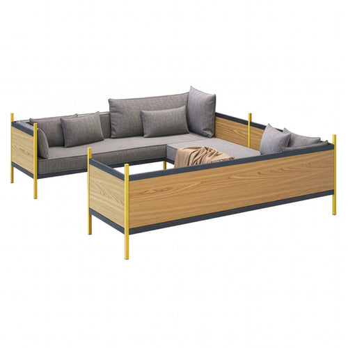 Grid U-Shaped Sofa with Low Partition: Upholstered + 3