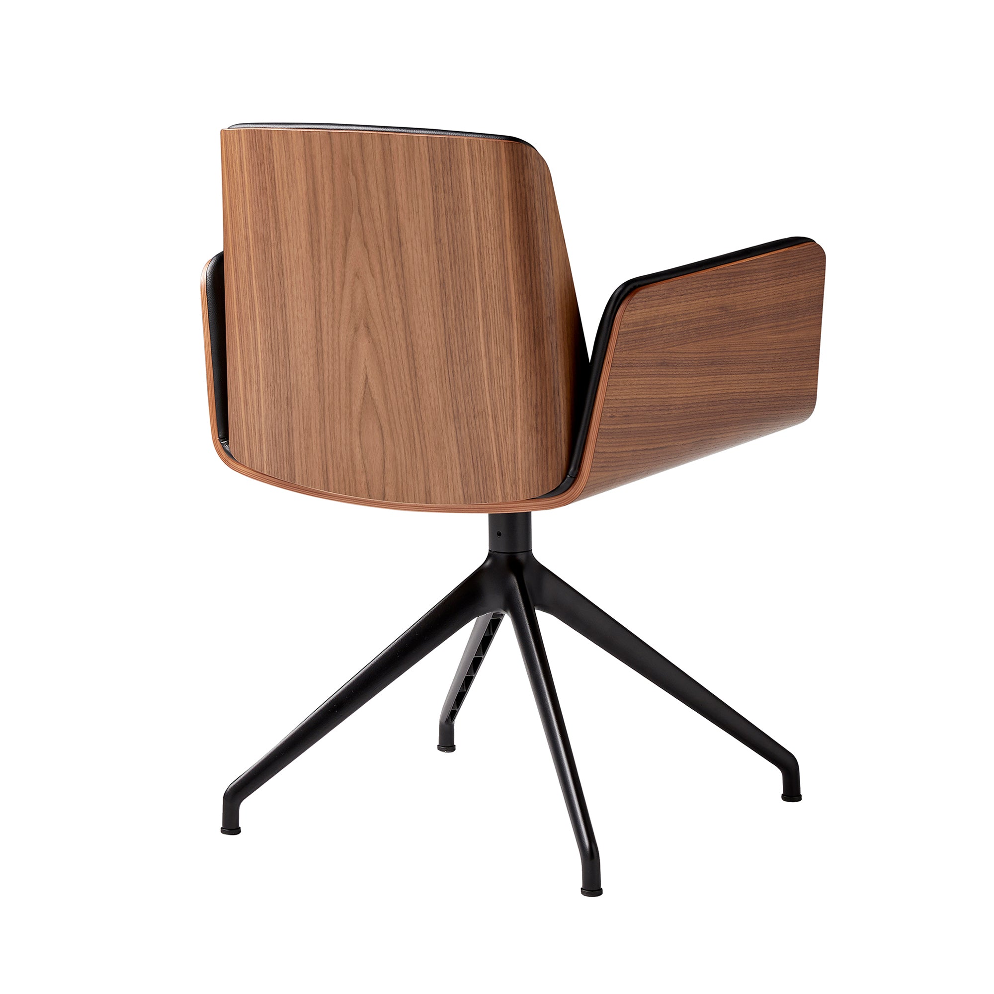 Hug 4 Star Swivel Base Chair: Wood Back + Front Upholstered + Black + Super Matte Walnut