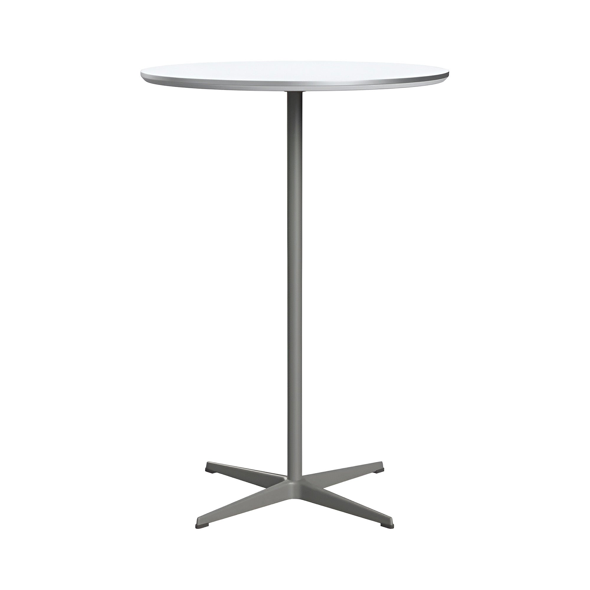 Circular Bar Table: White Laminate + Silver Grey