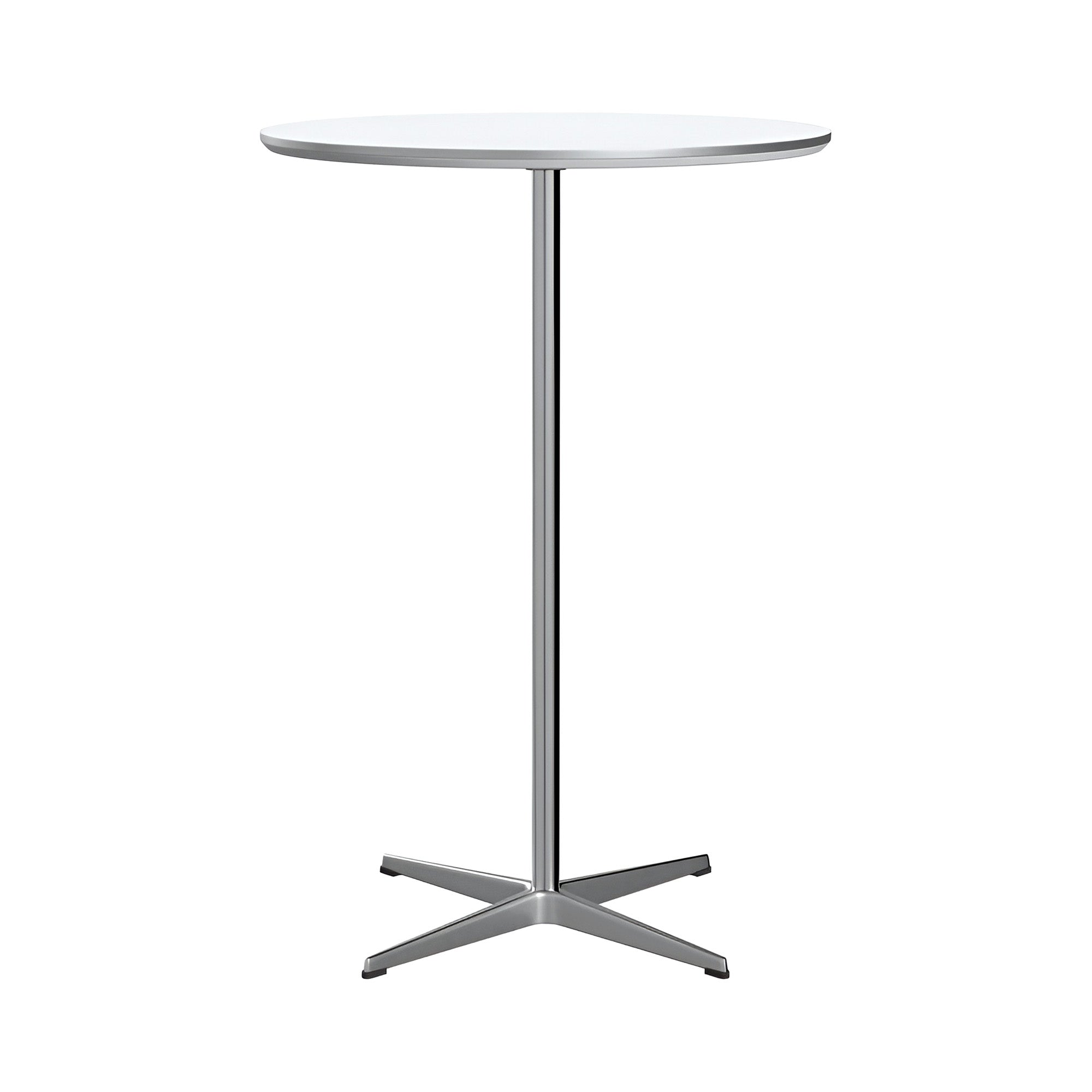 Circular Bar Table: White Laminate + Satin Brushed Aluminum
