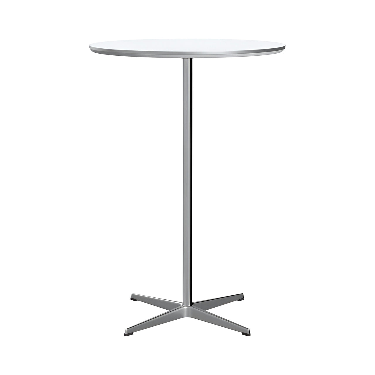 Circular Bar Table: White Laminate + Satin Brushed Aluminum