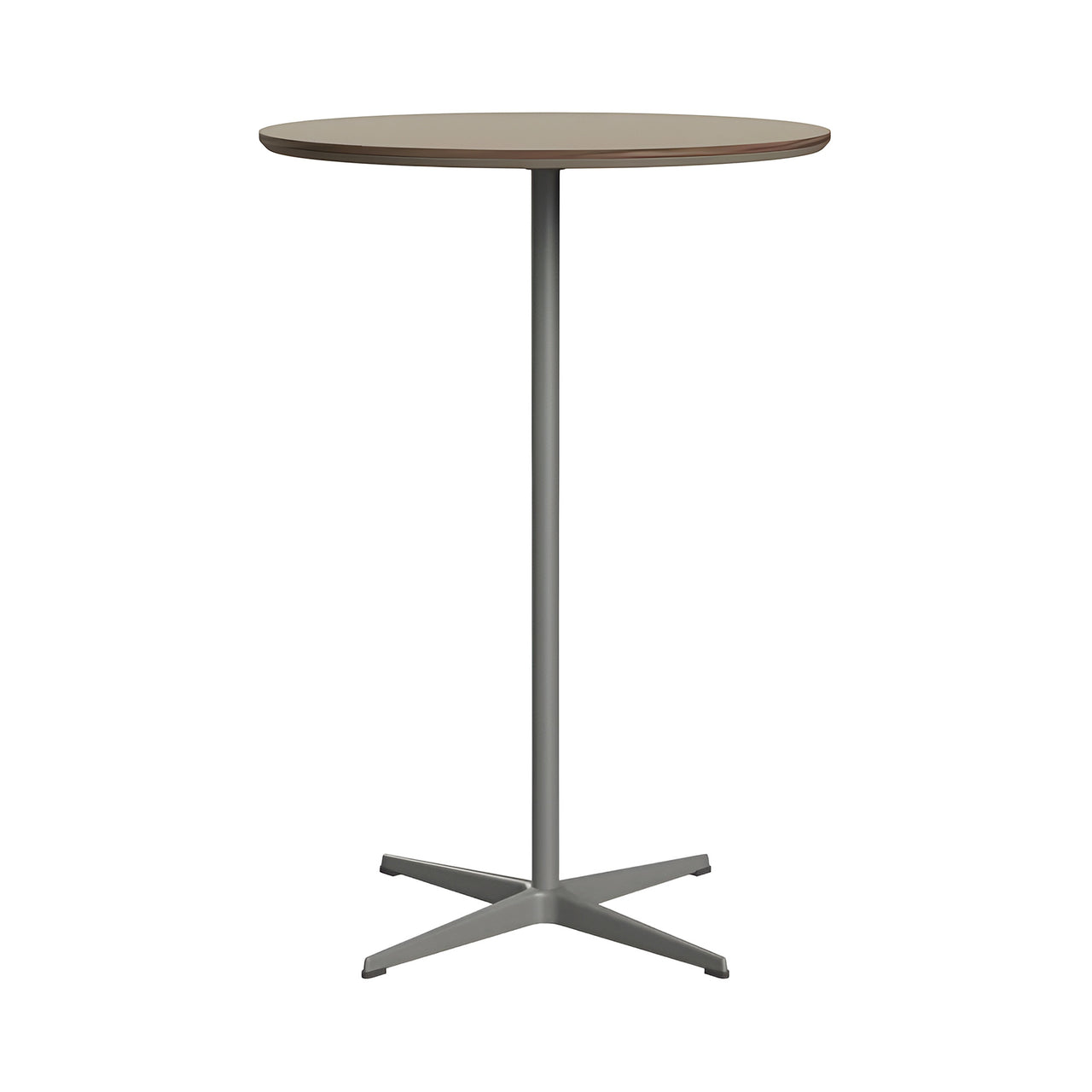 Circular Bar Table: Brown Ottawa Laminate + Silver Grey