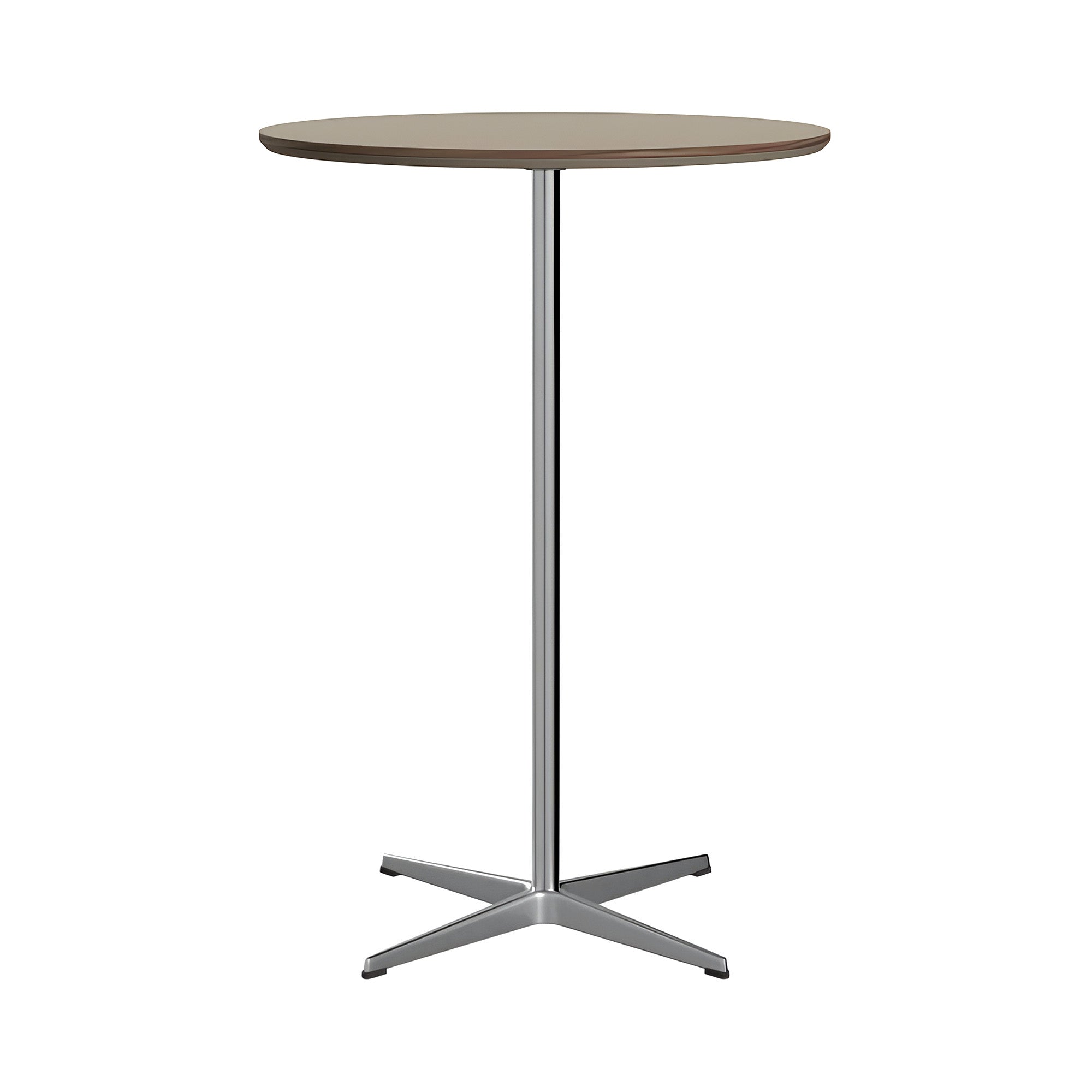 Circular Bar Table: Brown Ottawa Laminate + Satin Brushed Aluminum