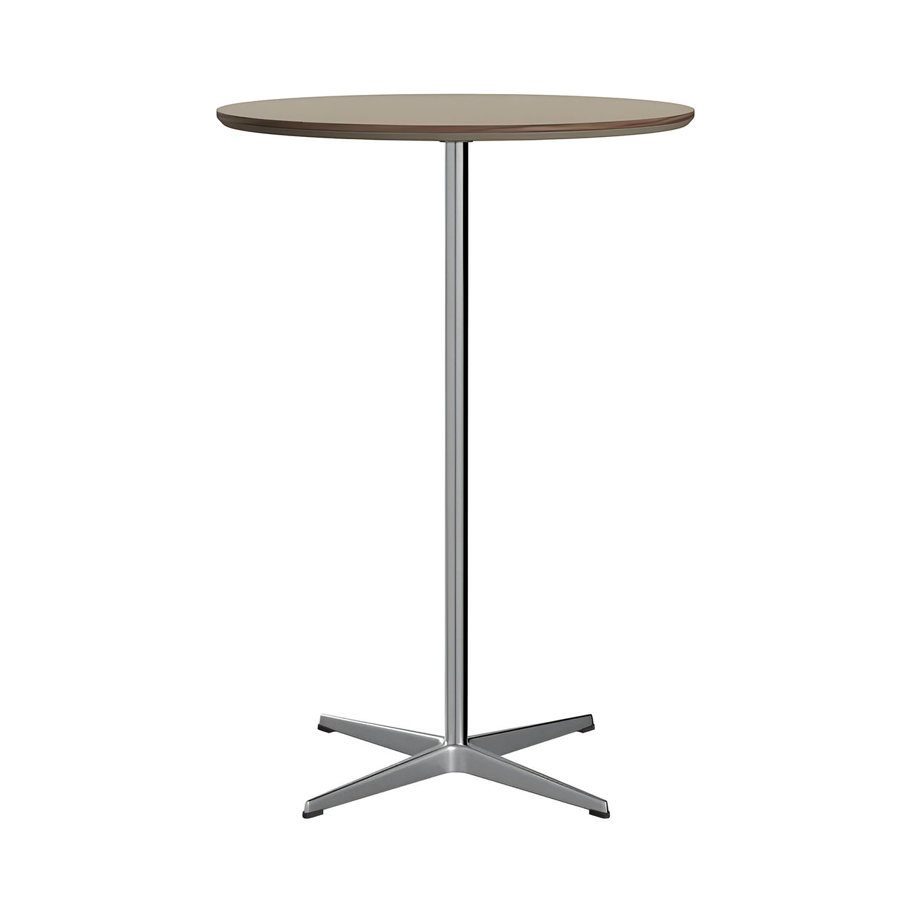 Circular Bar Table: Brown Ottawa Laminate + Satin Brushed Aluminum