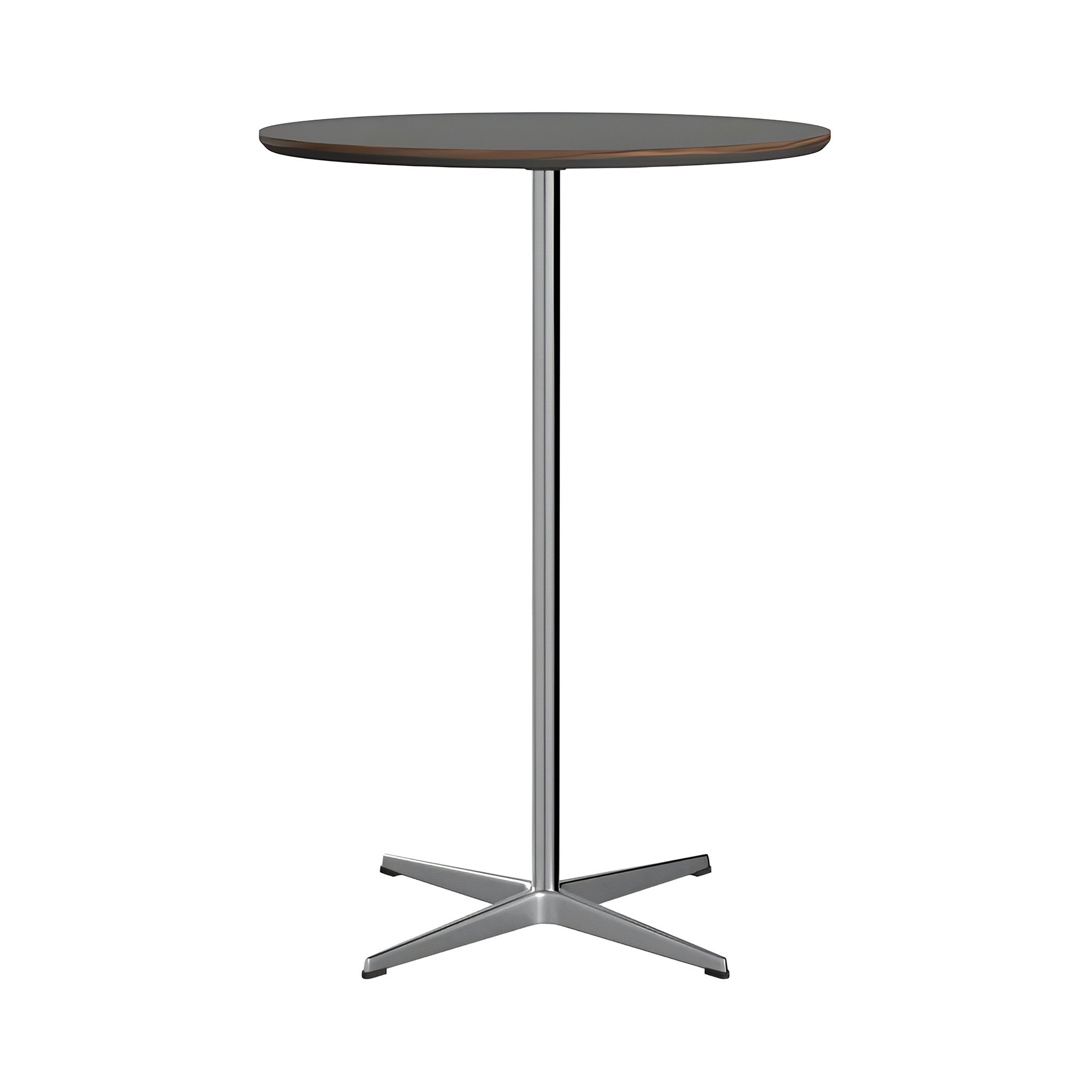 Circular Bar Table: Grey Bromo Laminate + Satin Brushed Aluminum