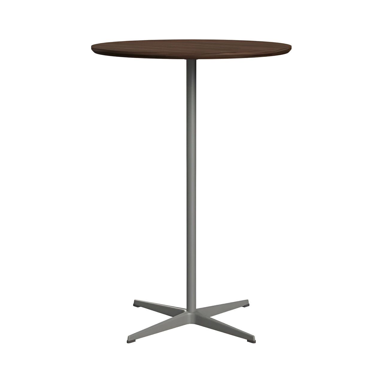 Circular Bar Table: Clear Lacquered Walnut + Silver Grey