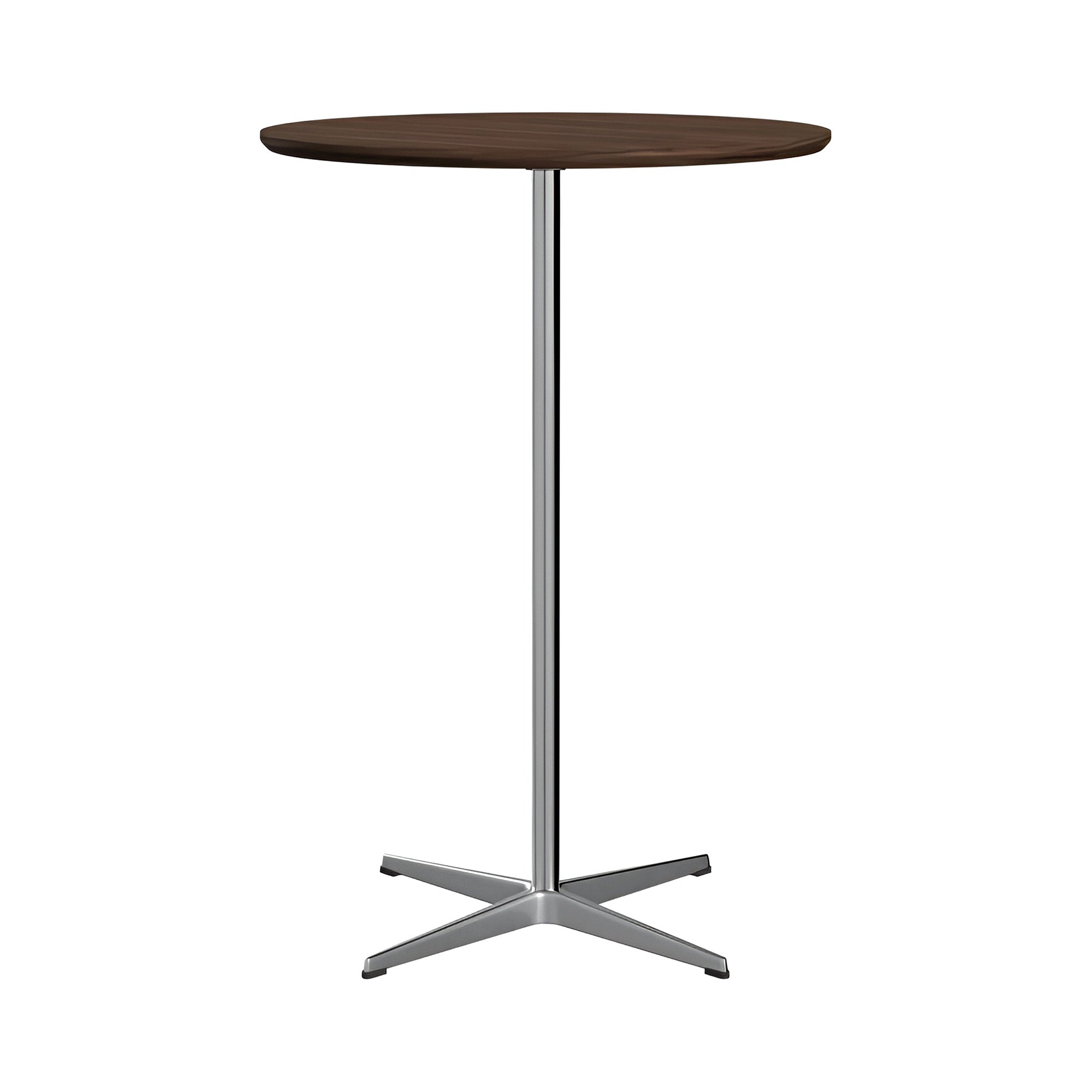 Circular Bar Table: Clear Lacquered Walnut + Satin Brushed Aluminum