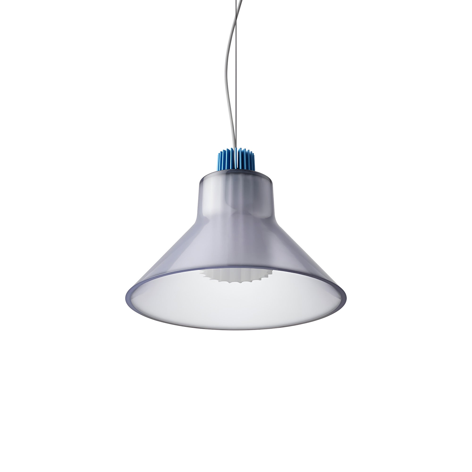 Ample Pendant: Large + Short Fluted + Frosted Smoked + Cobalt + Cable Suspension