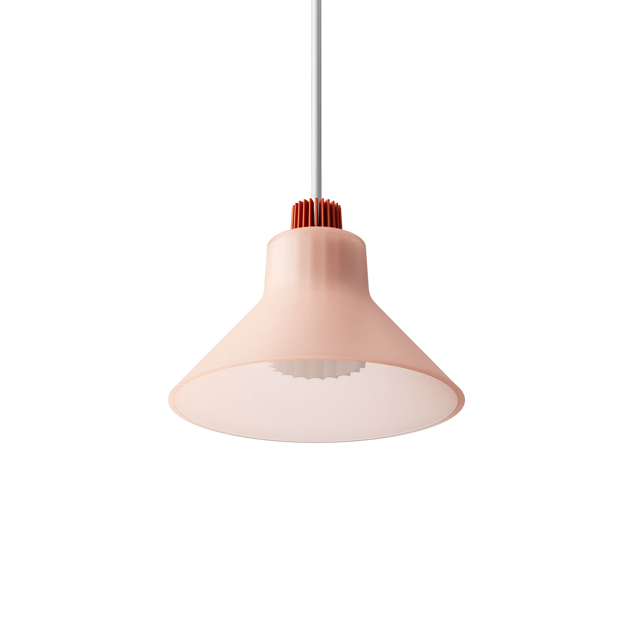 Ample Pendant: Large + Short Fluted + Frosted Blush + Vermillion + Stem Mount