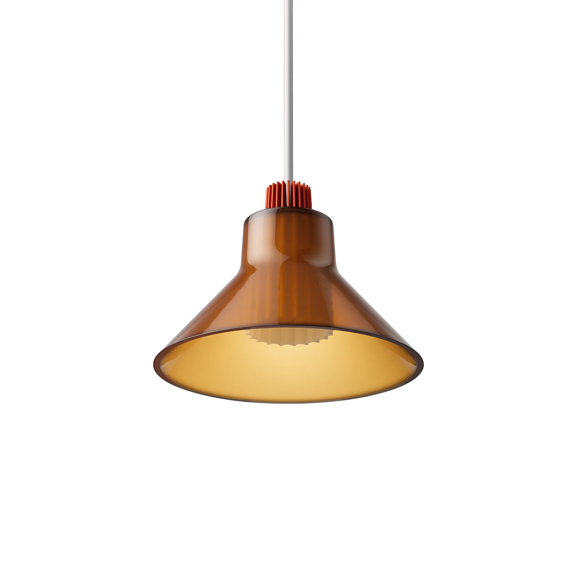 Ample Pendant: Large + Short Fluted + Caramel + Vermillion + Stem Mount