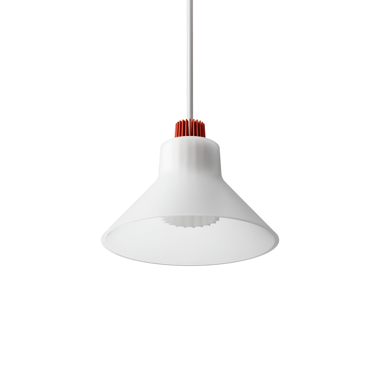 Ample Pendant: Large + Short Fluted + Frosted + Vermillion + Stem Mount