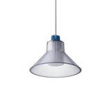 Ample Pendant: Large + Short Fluted + Frosted Smoked + Cobalt + Stem Mount