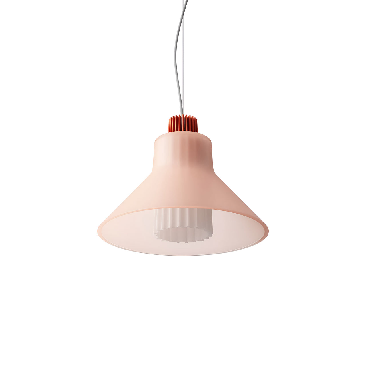 Ample Pendant: Large + Long Fluted + Frosted Blush + Vermillion + Cable Suspension