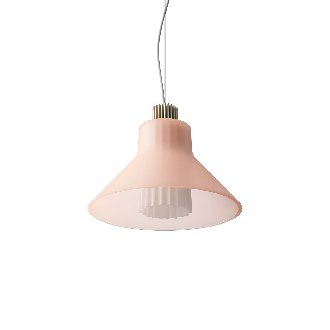 Ample Pendant: Large + Long Fluted + Frosted Blush + Heritage Cream + Cable Suspension