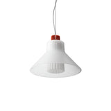 Ample Pendant: Large + Long Fluted + Frosted + Vermillion + Cable Suspension