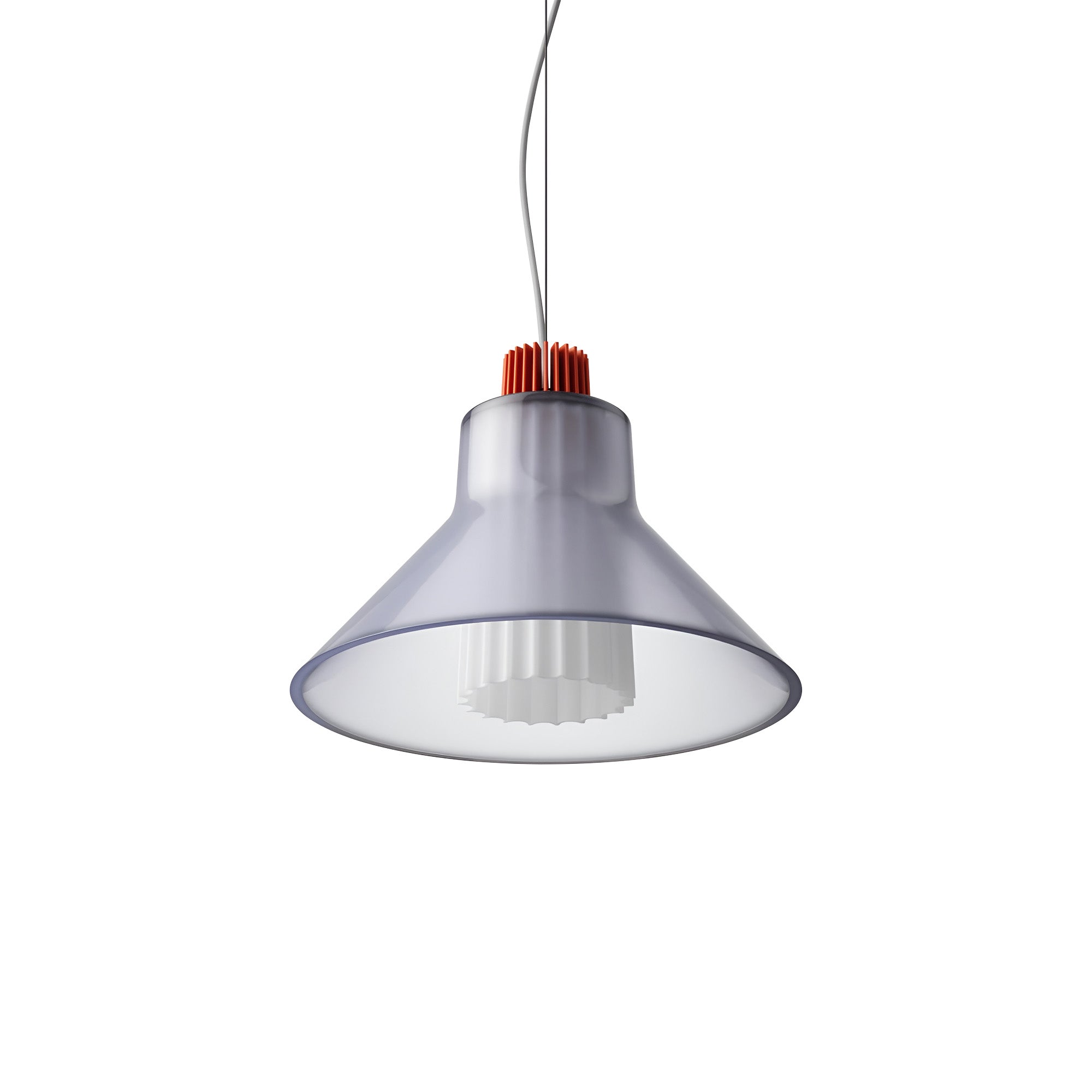 Ample Pendant: Large + Long Fluted + Frosted Smoked + Vermillion + Cable Suspension