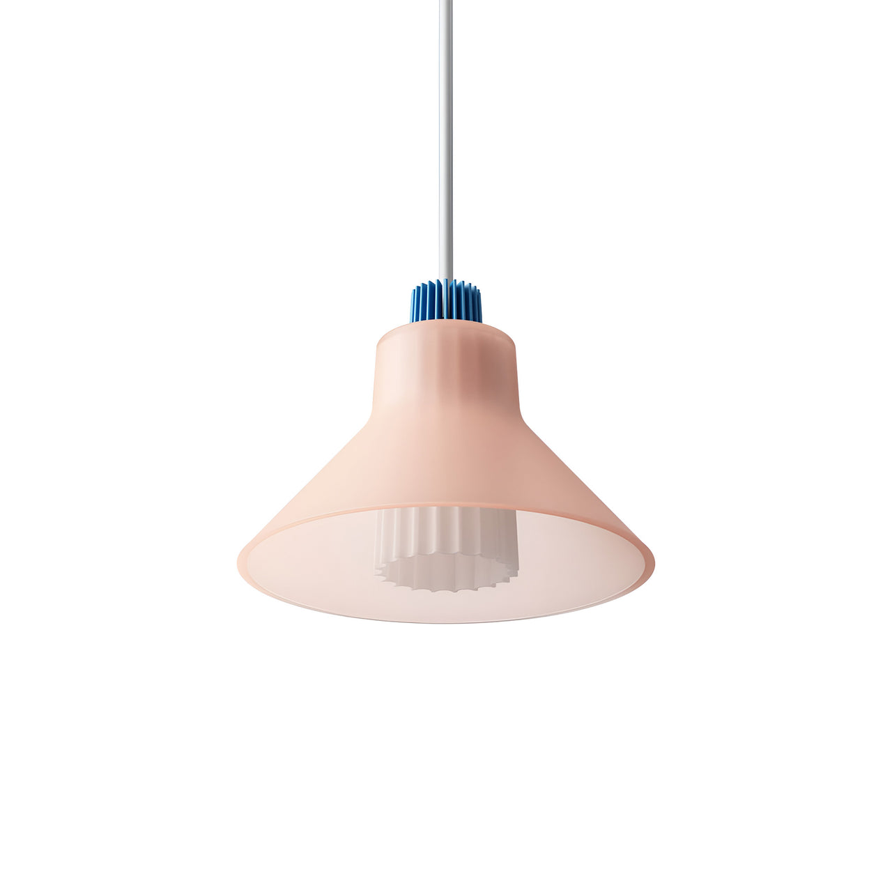 Ample Pendant: Large + Long Fluted + Frosted Blush + Cobalt + Stem Mount