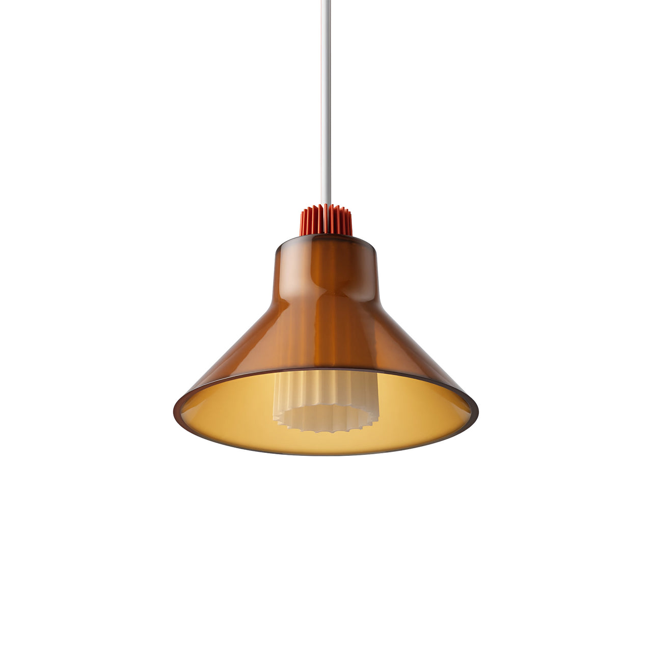 Ample Pendant: Large + Long Fluted + Caramel + Vermillion + Stem Mount