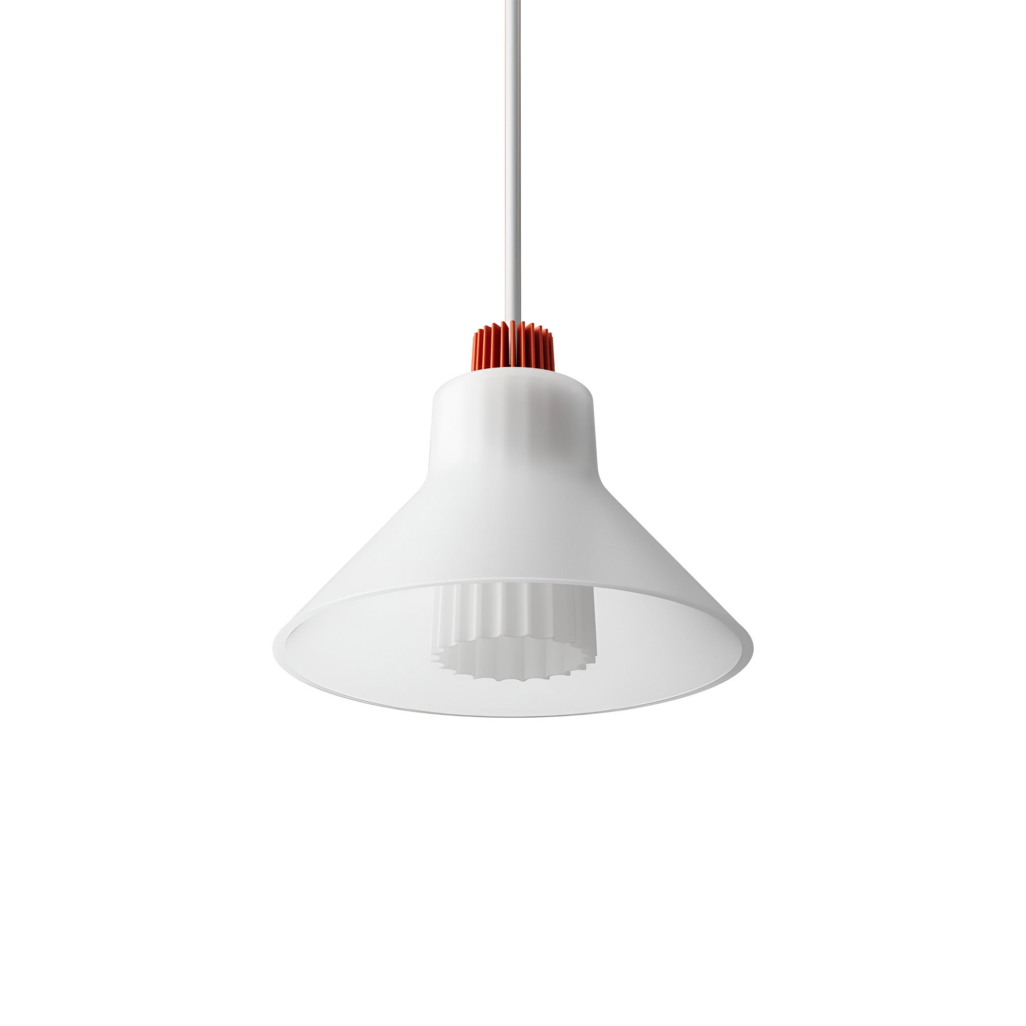 Ample Pendant: Large + Long Fluted + Frosted + Vermillion + Stem Mount