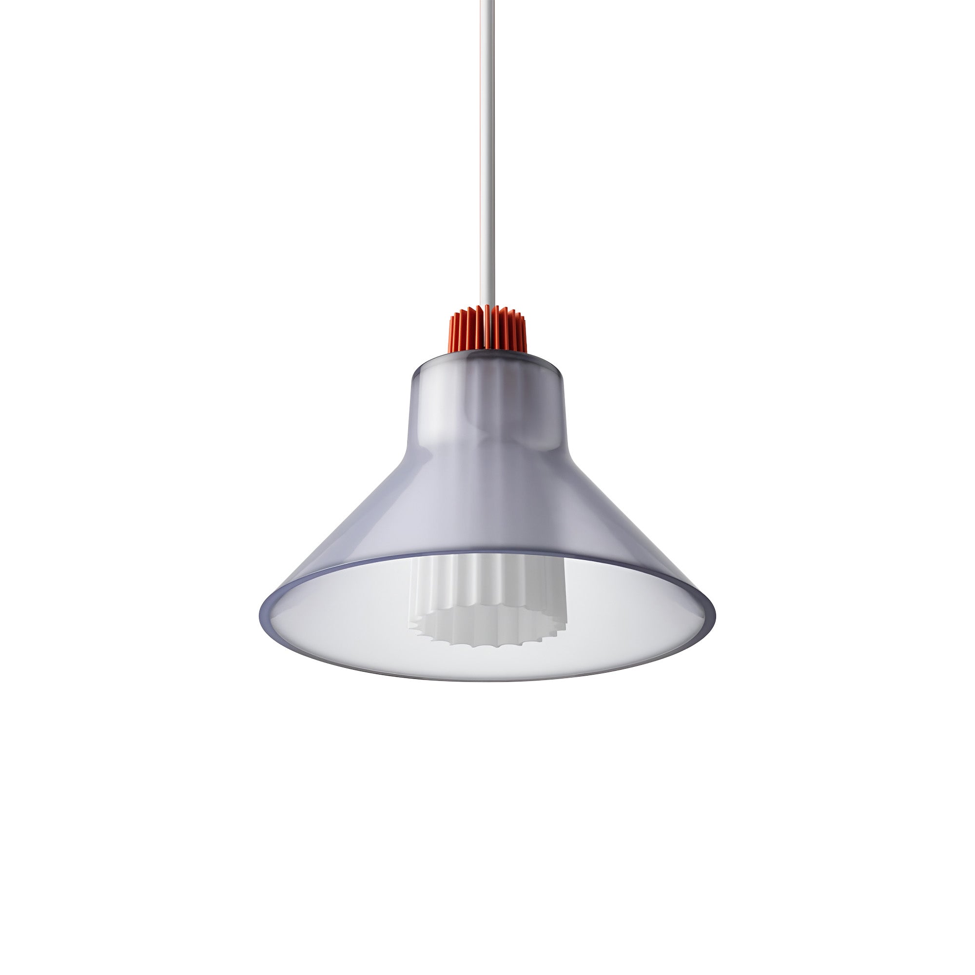 Ample Pendant: Large + Long Fluted + Frosted Smoked + Vermillion + Stem Mount