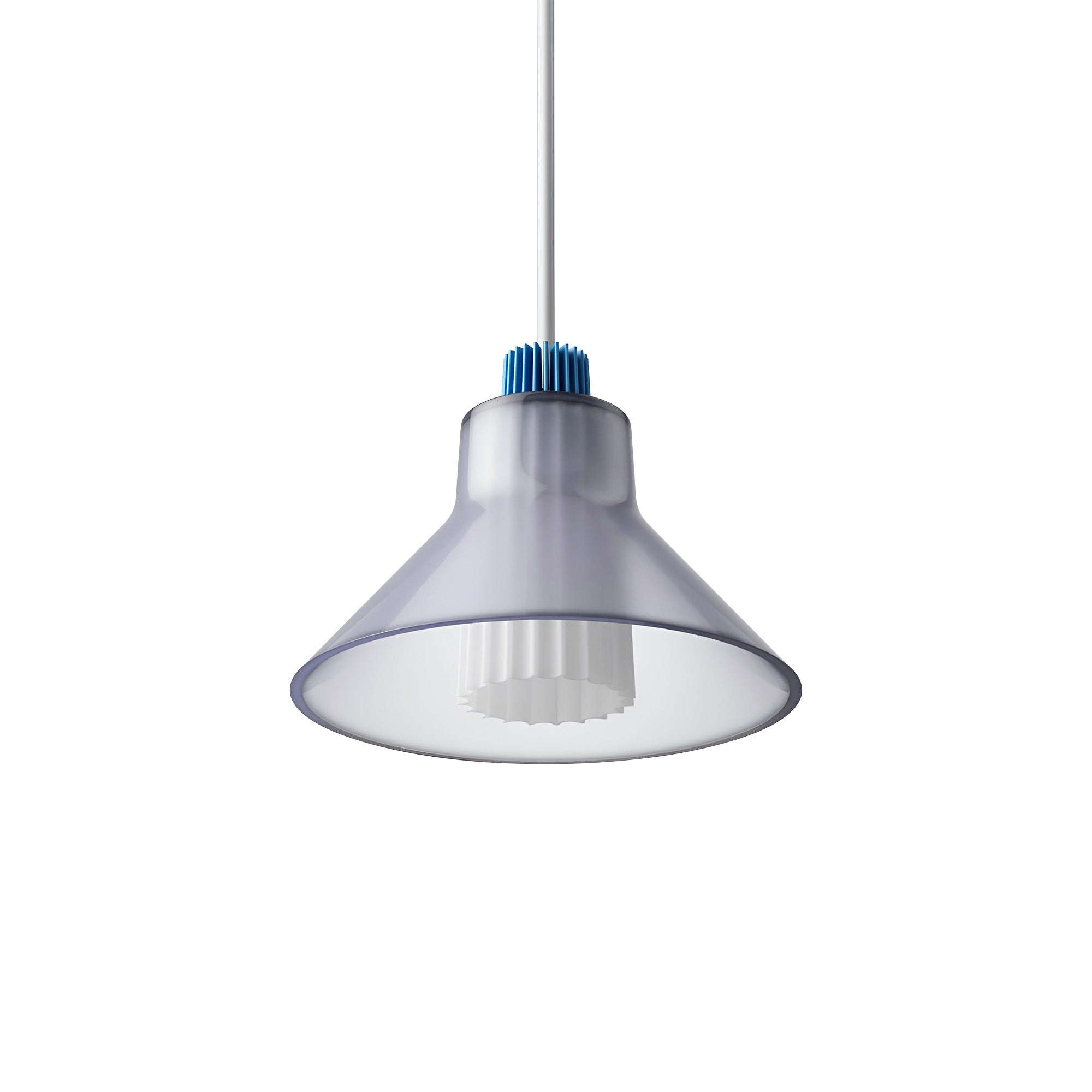 Ample Pendant: Large + Long Fluted + Frosted Smoked + Cobalt + Stem Mount