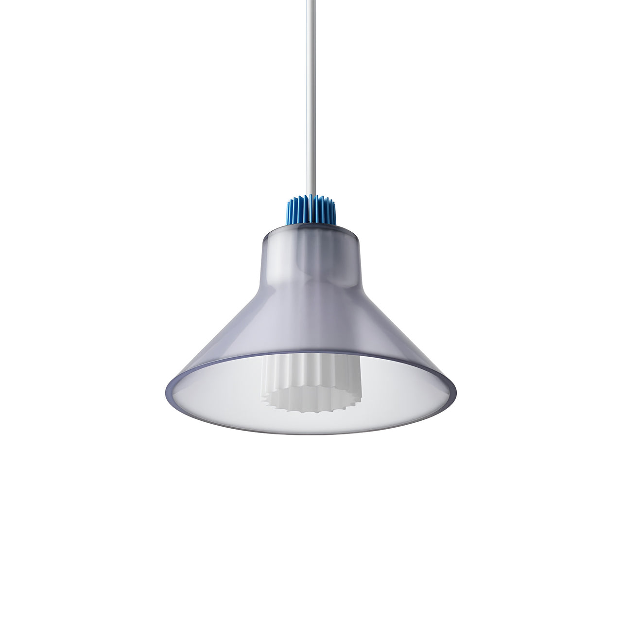 Ample Pendant: Large + Long Fluted + Frosted Smoked + Cobalt + Stem Mount