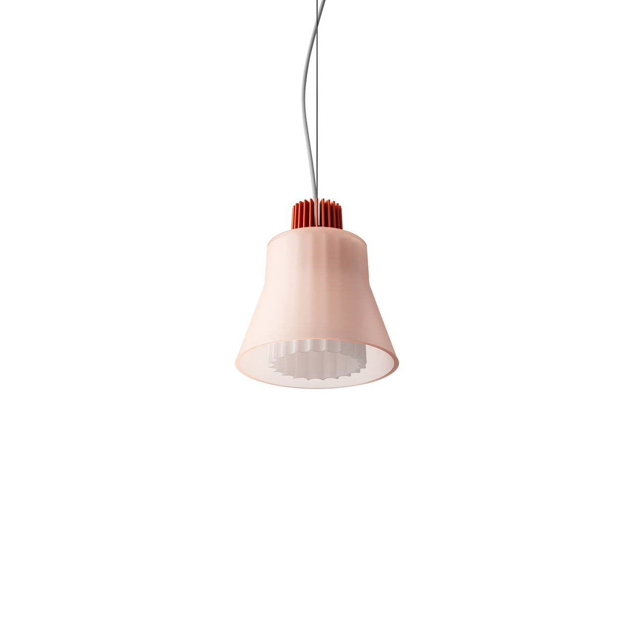 Ample Pendant: Small +  Short Fluted + Frosted Blush + Vermilion + Cable Suspension