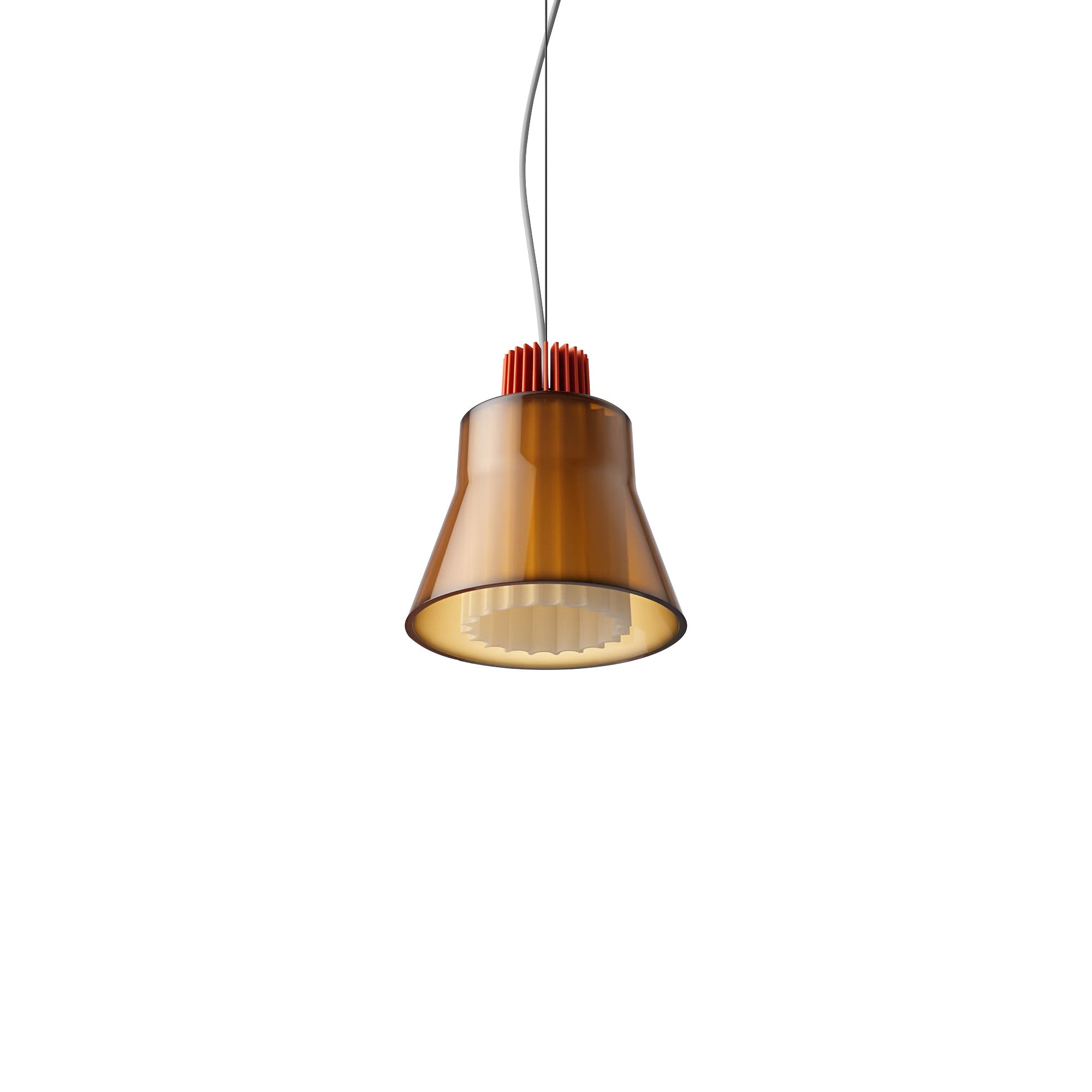 Ample Pendant: Small + Short Fluted + Caramel + Vermilion + Cable Suspension