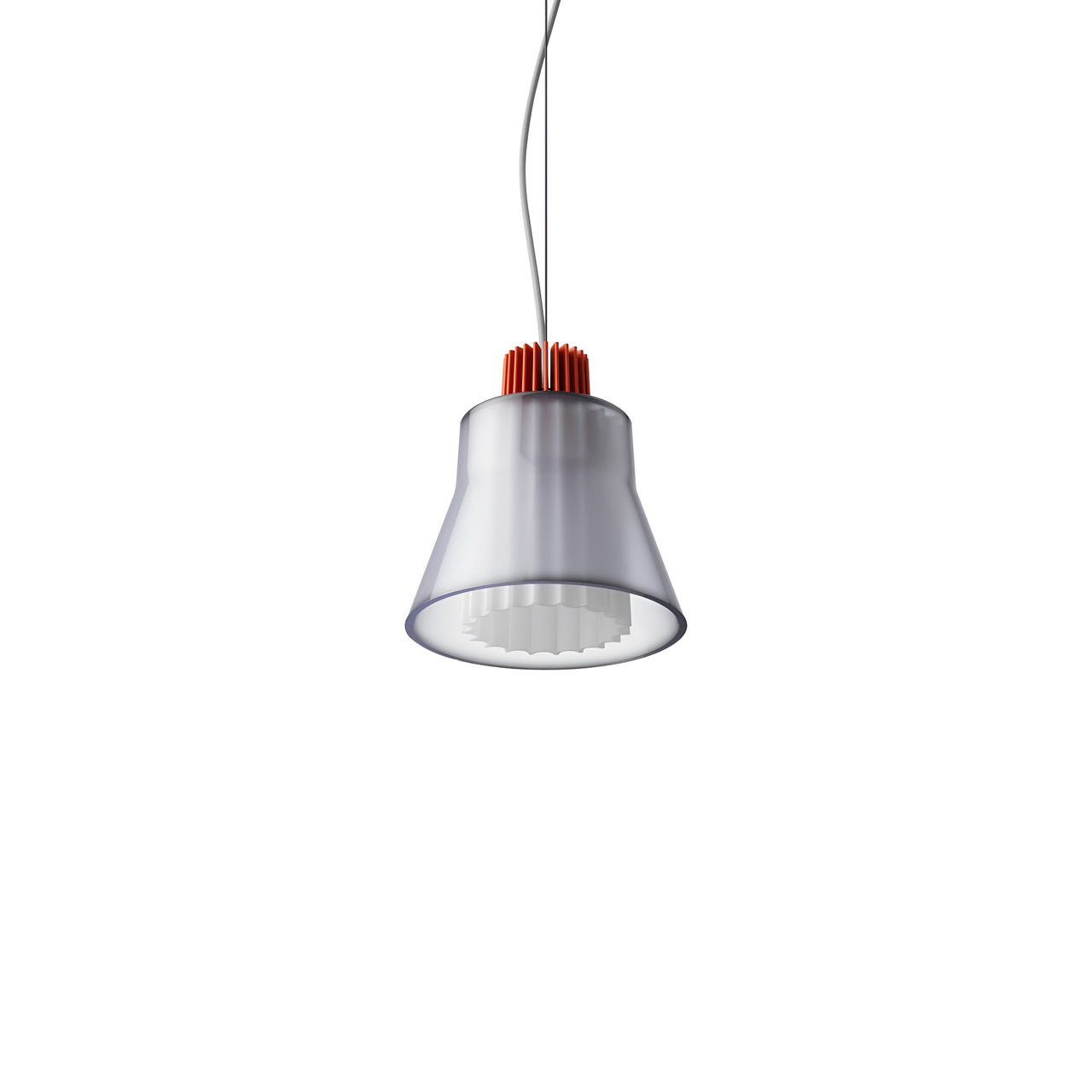 Ample Pendant: Small + Short Fluted + Frosted Smoked + Vermilion + Cable Suspension