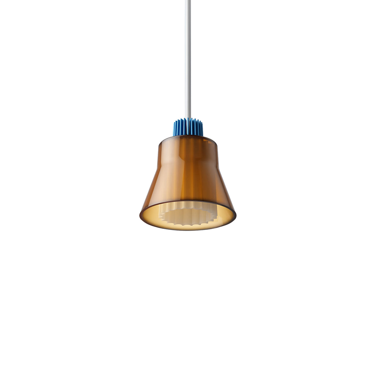 Ample Pendant: Small + Short Fluted + Caramel + Cobalt + Stem Mount