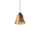 Ample Pendant: Small + Short Fluted + Caramel + Cobalt + Stem Mount