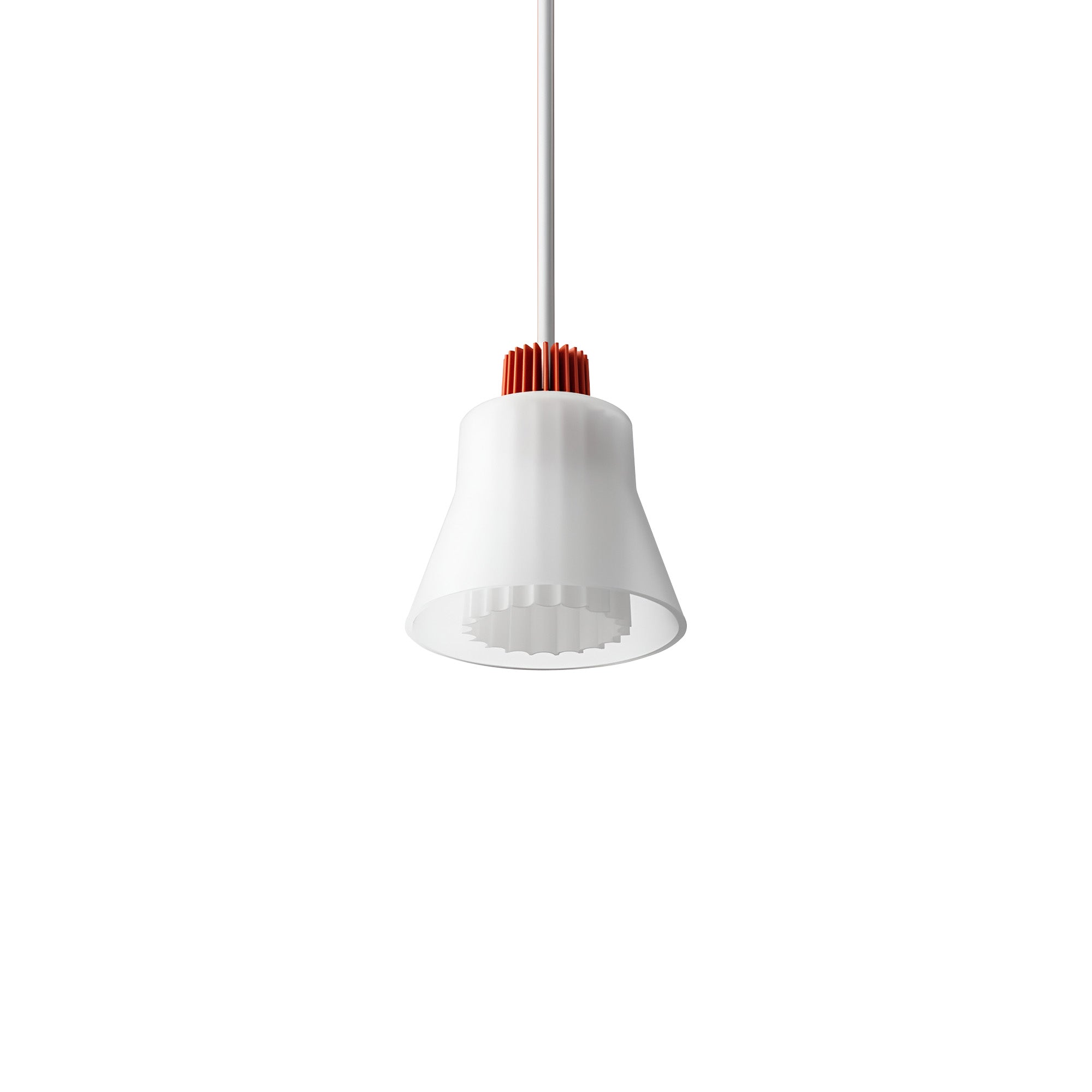 Ample Pendant: Small + Short Fluted + Frosted + Vermilion + Stem Mount