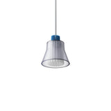 Ample Pendant: Small + Short Fluted + Frosted Smoked + Cobalt + Stem Mount