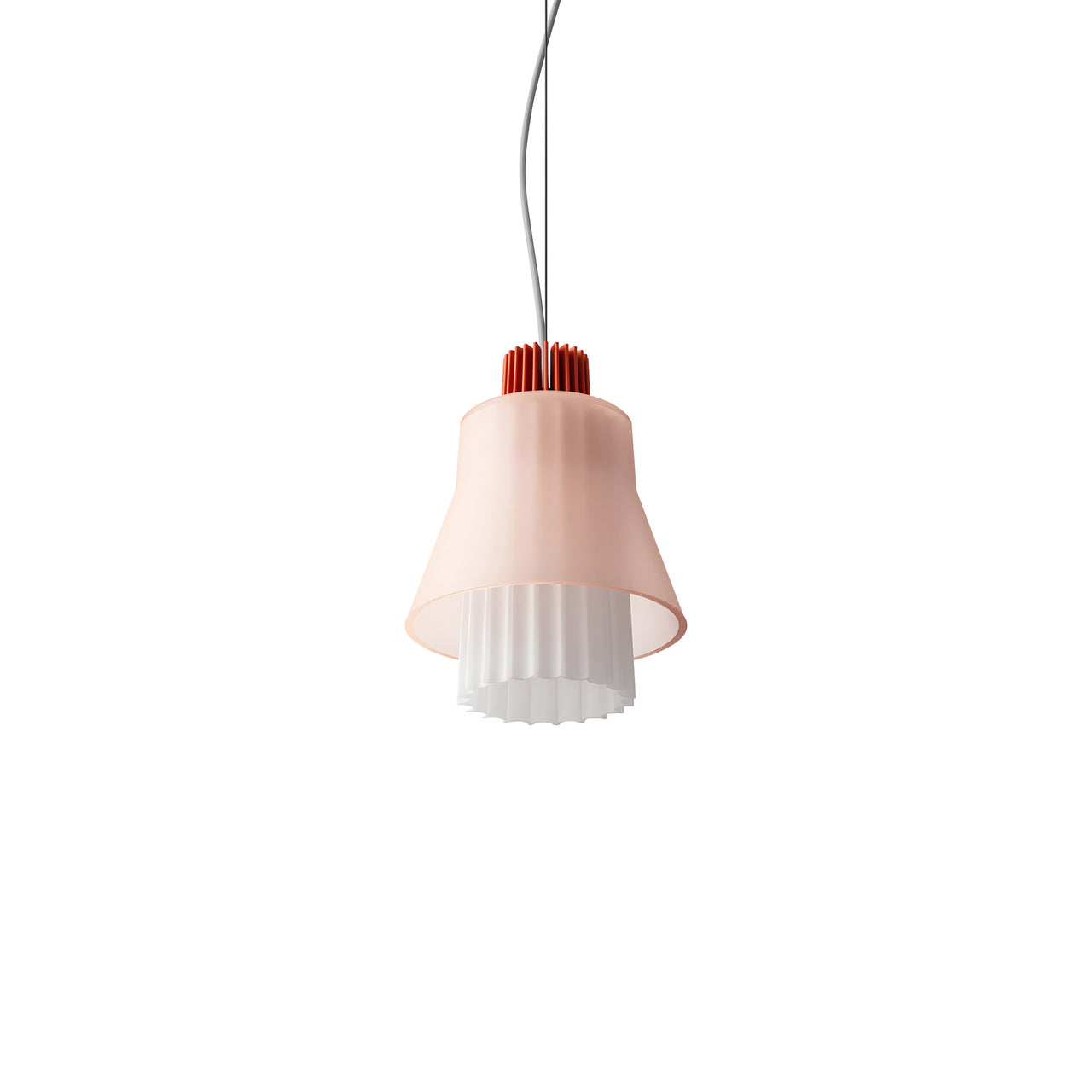 Ample Pendant: Small + Long Fluted + Frosted Blush + Vermilion + Cable Suspension