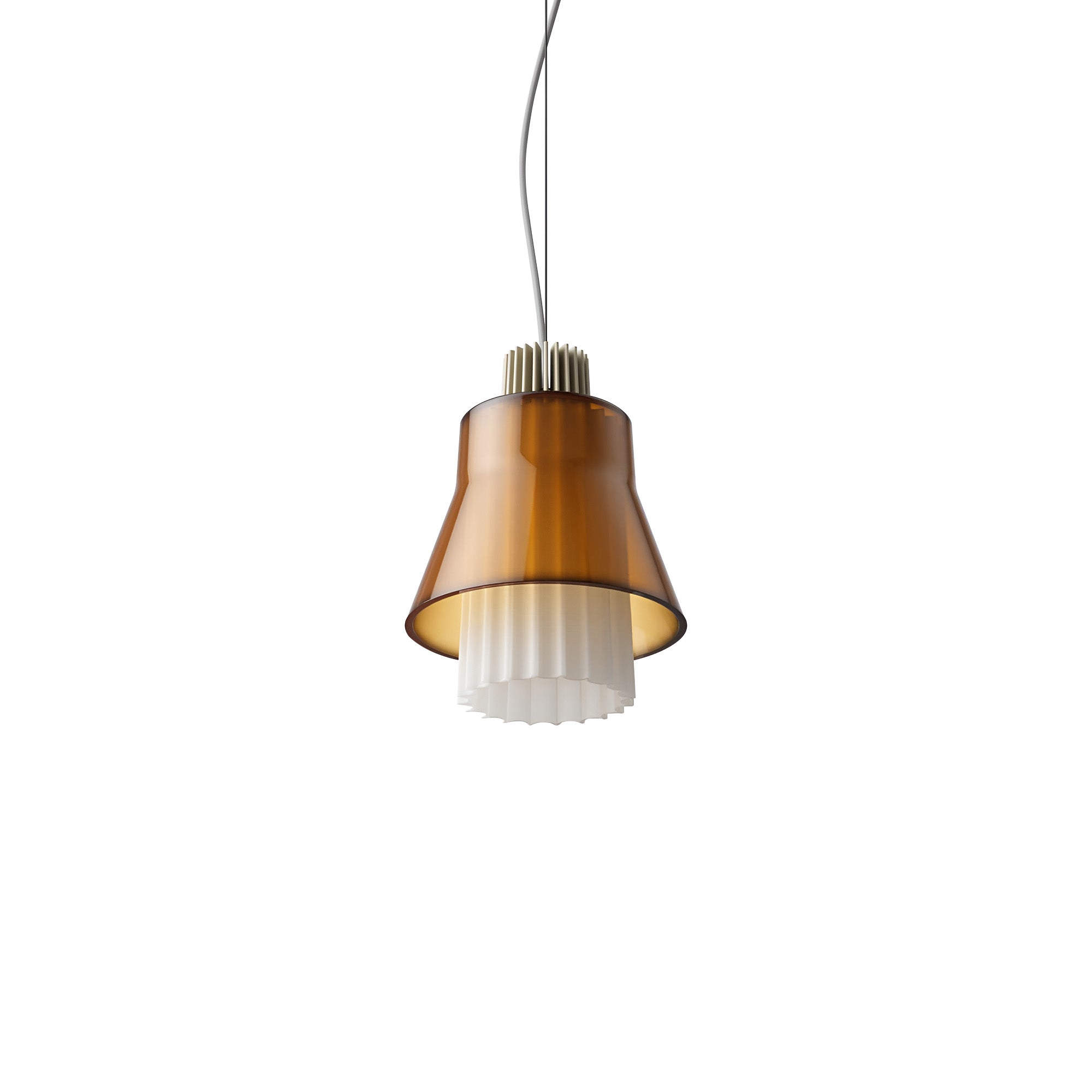 Ample Pendant: Small + Long Fluted + Caramel + Heritage Cream + Cable Suspension