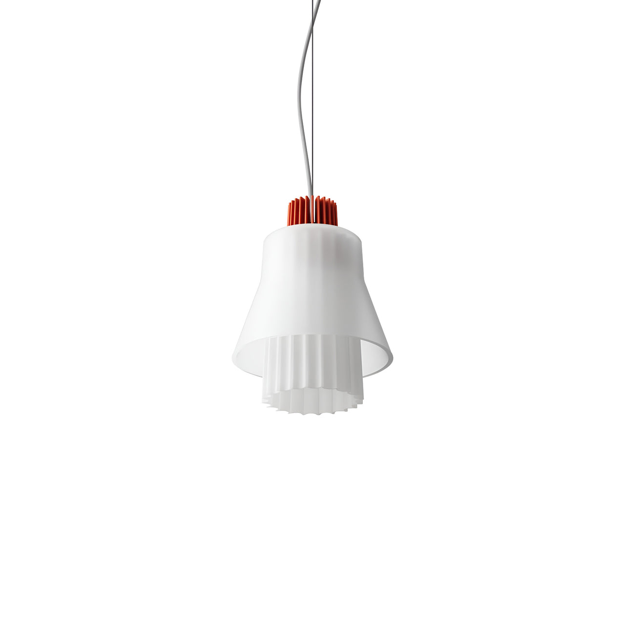 Ample Pendant: Small + Long Fluted + Frosted + Vermilion + Cable Suspension